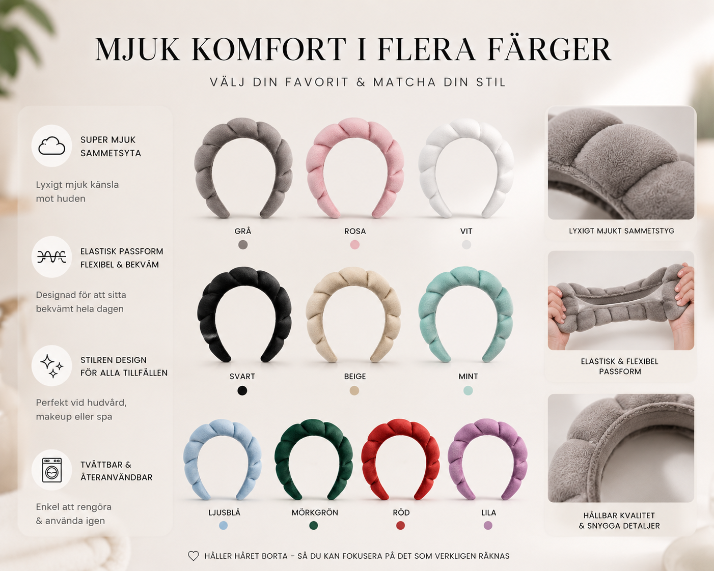 Spa Headband – Mjuk Smink- & Hudvårdsdiadem